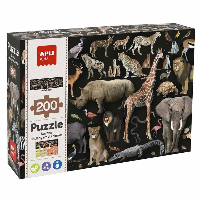 Apli Kids, Zagrożone zwierzęta, Sawanna, puzzle edukacyjne 200 elementów