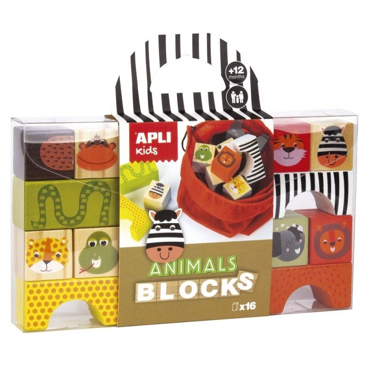 Apli Kids, Zwierzęta, drewniane klocki z woreczkiem