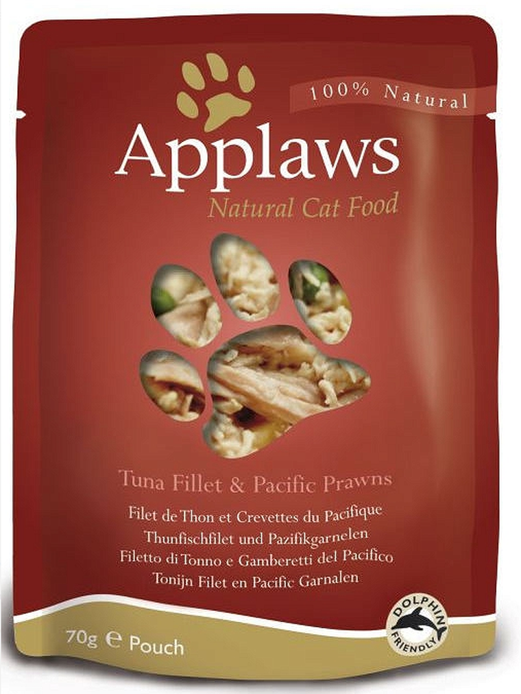 Applaws, saszetka, karma dla kotów, tuńczyk, krewetki, 70g