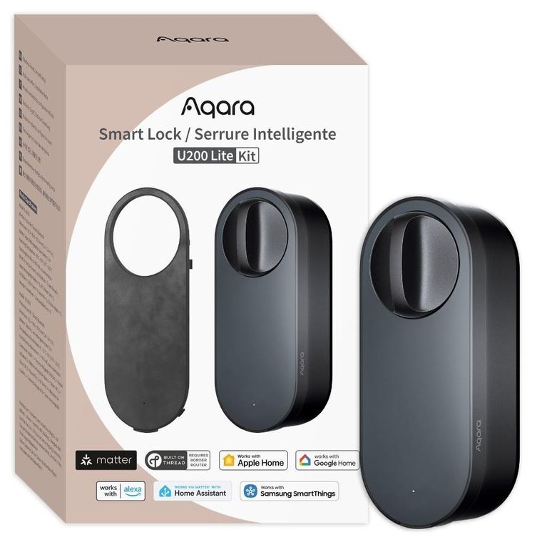 Aqara, Smart Lock U200 Lite, inteligentny zamek do drzwi, czarny, HomeKit, Thread, Bluetooth 5.1, NFC