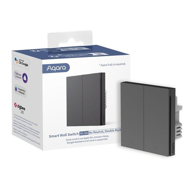 Aqara, Smart Wall Switch H1, przełącznik podwójny, bez przewodu neutralnego, WS-EUK02-G