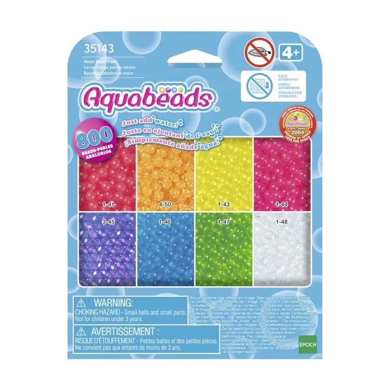 Aquabeads, neonowe koraliki wodne, zestaw uzupełniający, 800 elementów, 35143