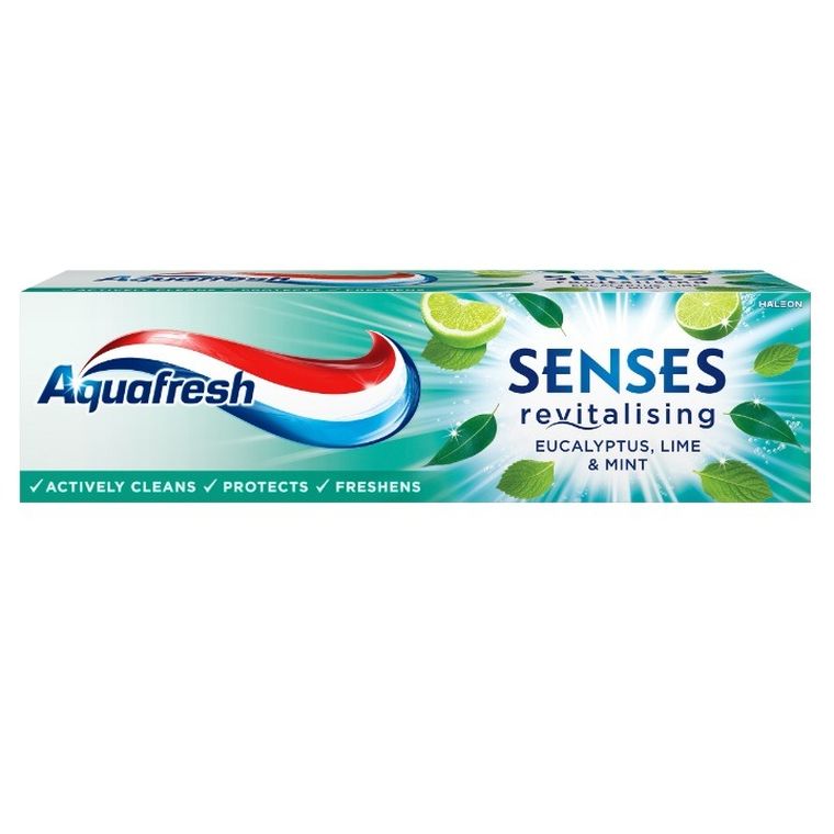 Aquafresh, Senses Revitalising Eucalyptus Lime & Mint, pasta do zębów z fluorkiem, 75 ml