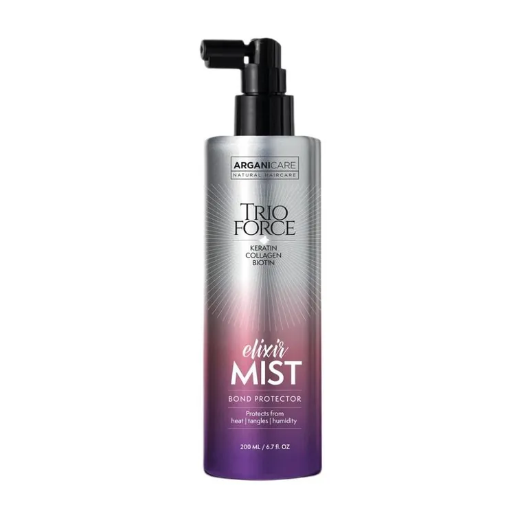 Arganicare, Trio Force Elixir Mist, spray termoochronny przeciw puszeniu się włosów, 200 ml