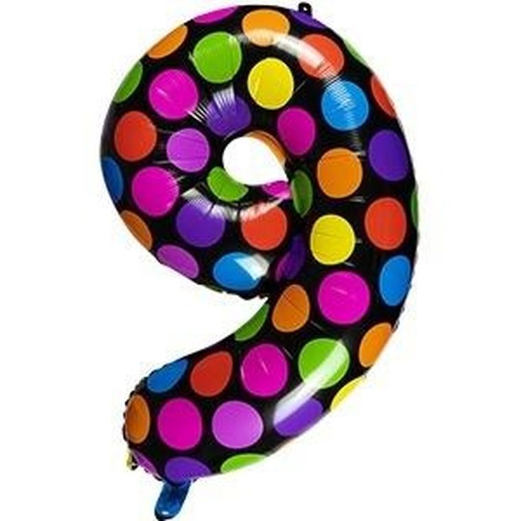 Arpex, balon foliowy, cyferka 9, w kropki
