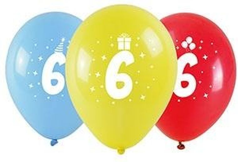Arpex, balony z nadrukiem, cyfra 6, 28 cm, 3 szt.