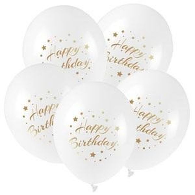 Arpex, balony, złoty nadruk Happy Birthday, 5 szt.