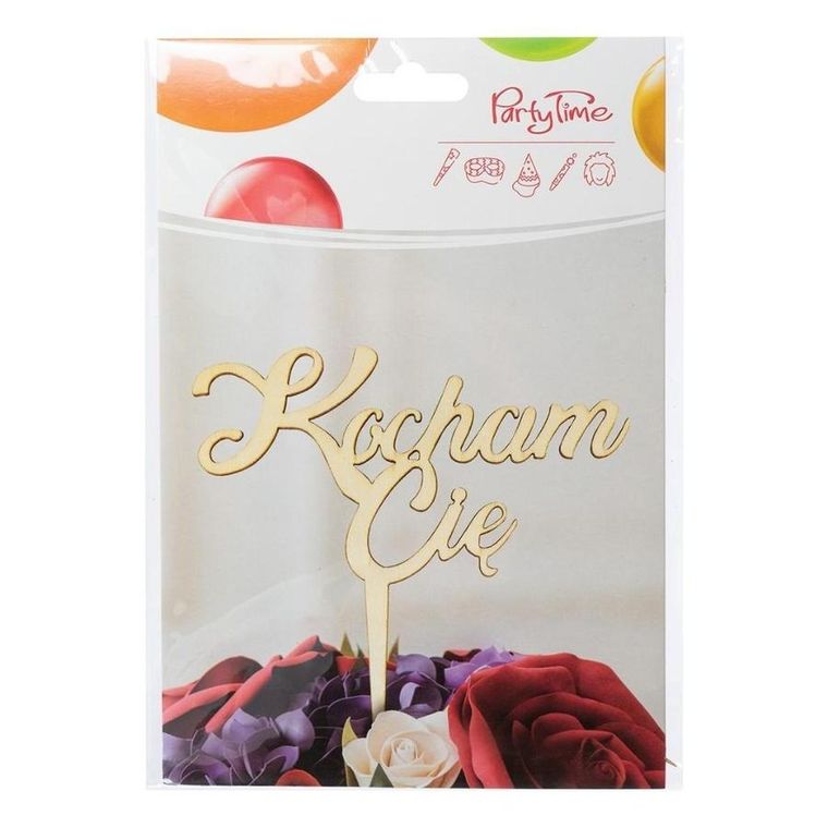 Arpex, drewniana dekoracja na patyczku, topper na tort, Kocham Cię