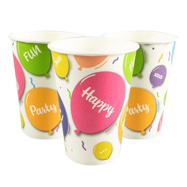 Arpex, kubek papierowy, Balony Happy, 200 ml, 8 szt.