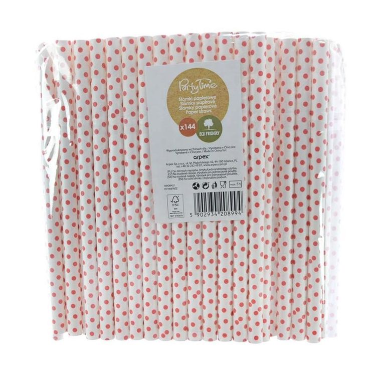 Arpex, słomki papierowe, jumbo, 10 mm, w kropki, 144 szt.