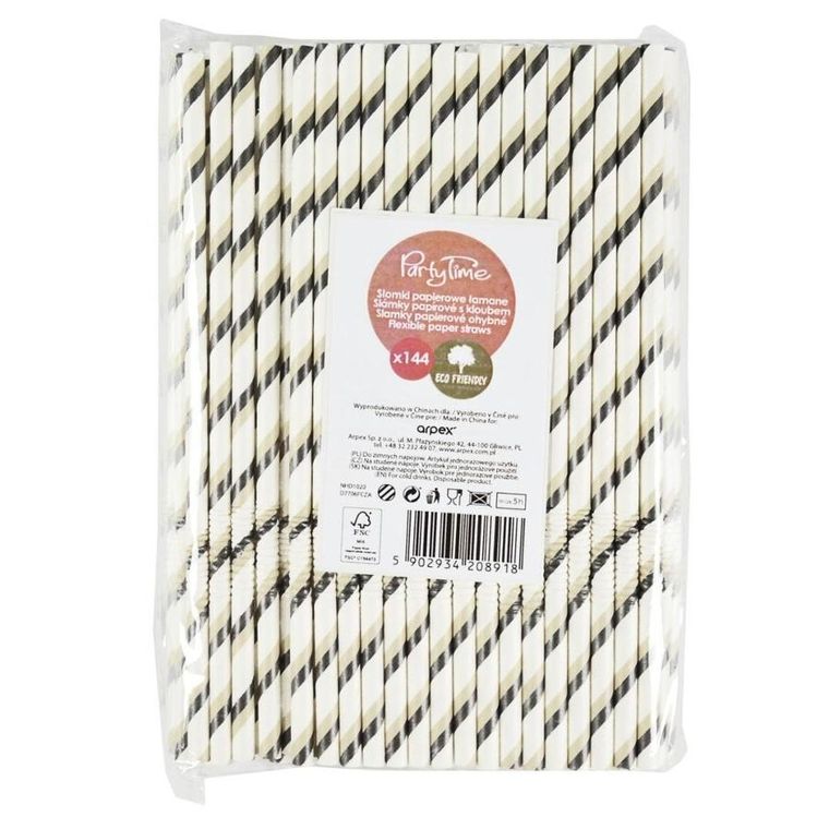 Arpex, słomki papierowe, łamane, czarne, 144 szt.