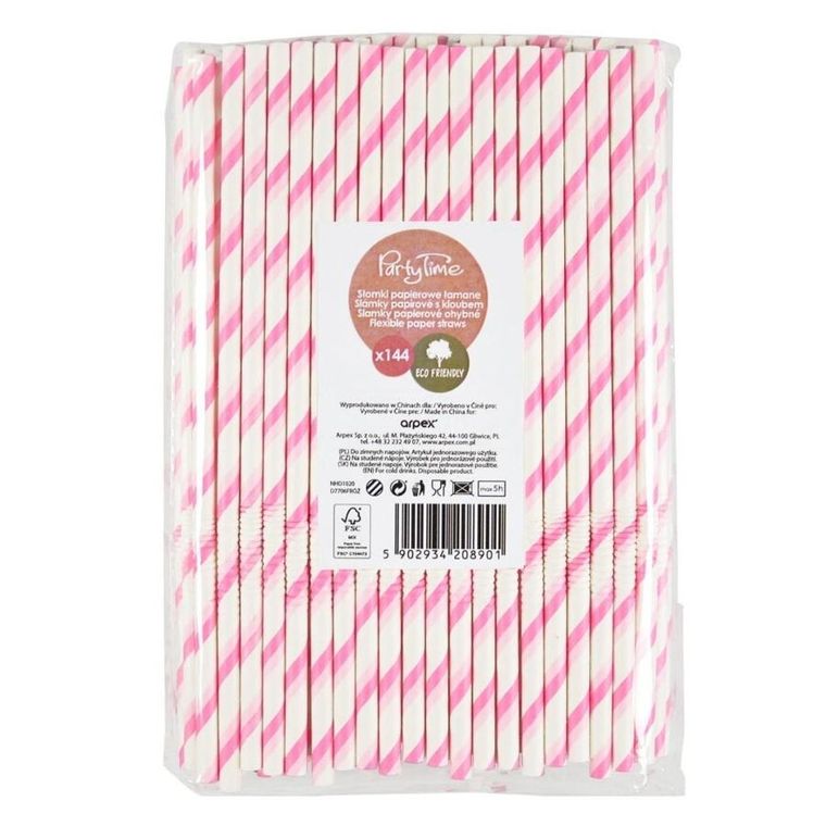 Arpex, słomki papierowe, łamane, różowe, 144 szt.
