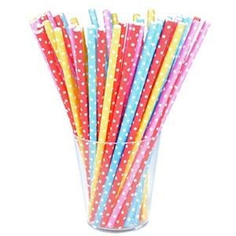 Arpex, słomki papierowe, różowe w białe kropki, 12 szt.