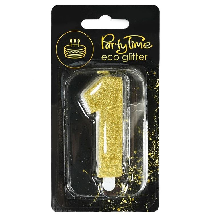 Arpex, świeczka, cyfra 1, eko-brokat