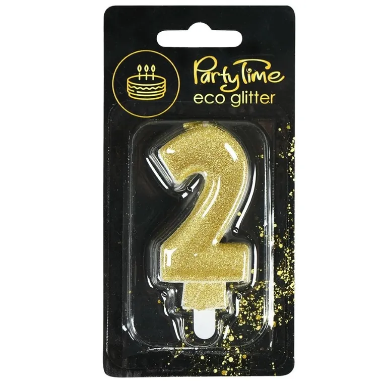 Arpex, świeczka, cyfra 2, eko-brokat