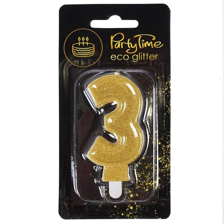 Arpex, świeczka, cyfra 3, eko-brokat