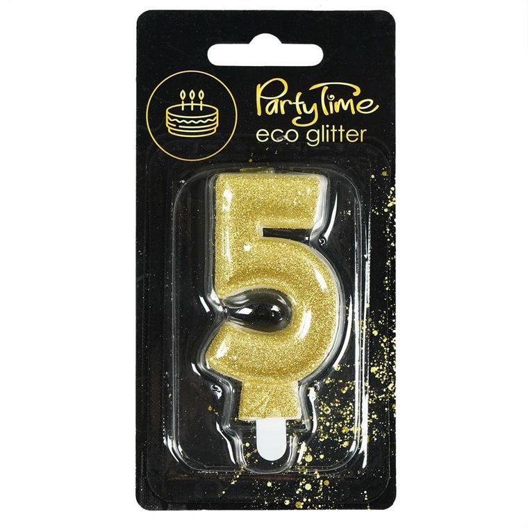 Arpex, świeczka, cyfra 5, eko-brokat