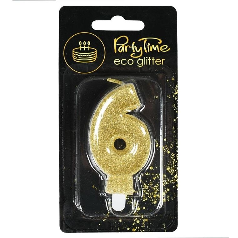 Arpex, świeczka, cyfra 6, eko-brokat