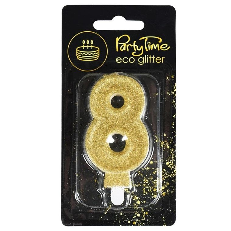 Arpex, świeczka, cyfra 8, eko-brokat