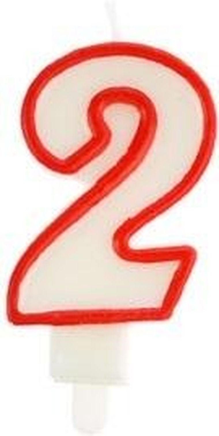 Arpex, świeczka urodzinowa, cyfra 2, czerwona