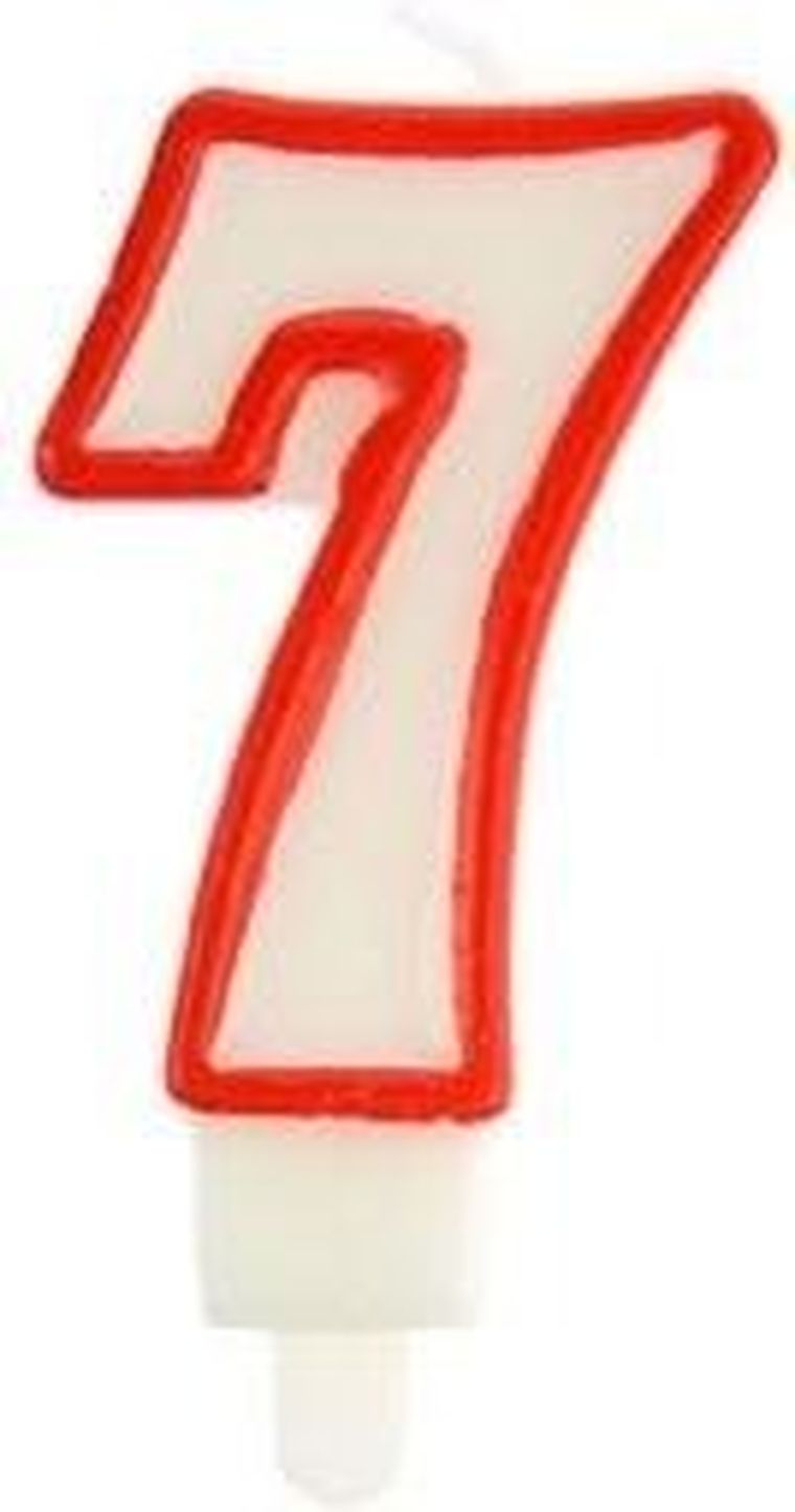 Arpex, świeczka urodzinowa, cyfra 7, czerwona