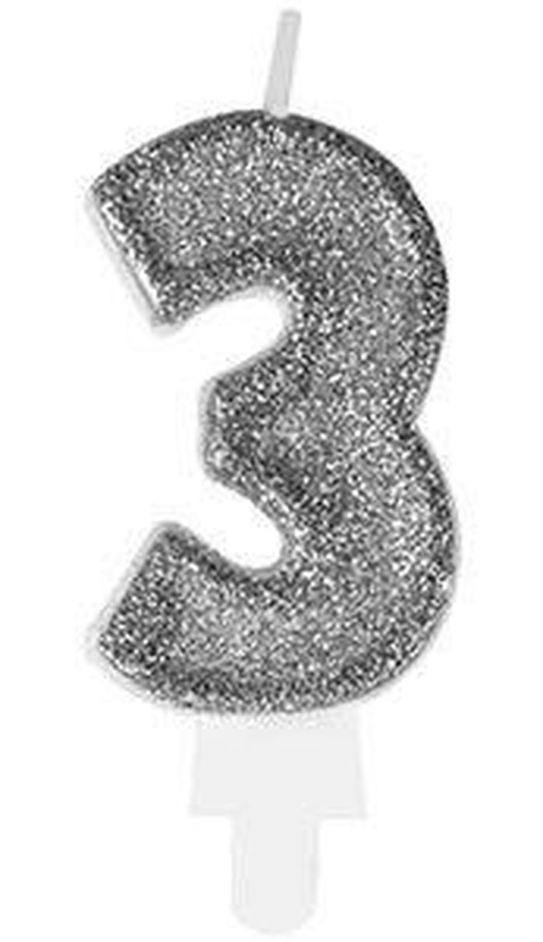 Arpex, świeczka urodzinowa premium, liczba 3, srebrna