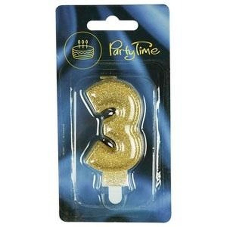 Arpex, świeczka urodzinowa premium, liczba 3, złota