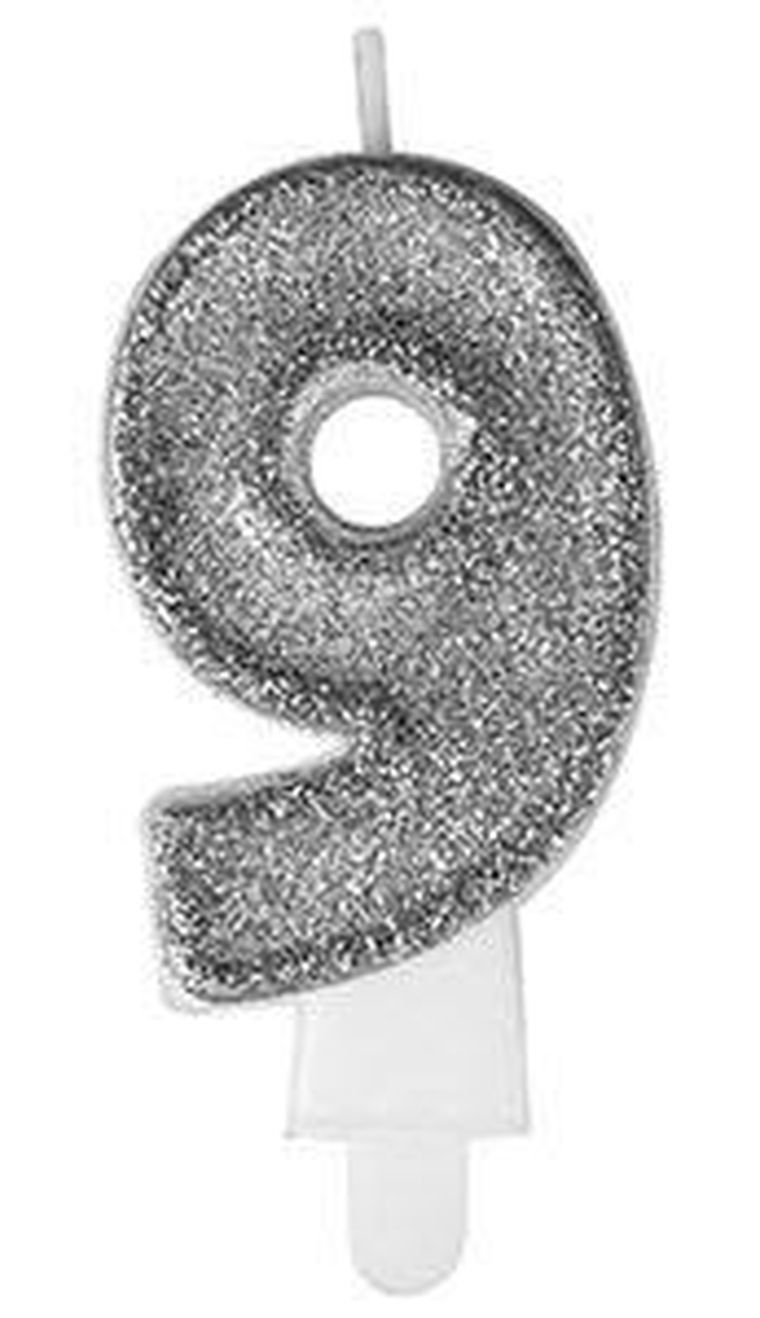 Arpex, świeczka urodzinowa premium, liczba 9, srebrna