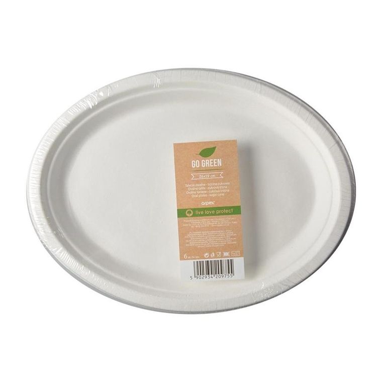 Arpex, talerze owalne, trzcina cukrowa, 26-19 cm, 6 szt.