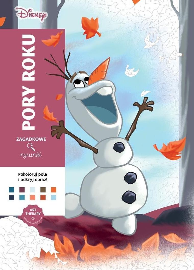 Art Therapy, Disney, Zagadkowe Rysunki, kolorowanka antystresowa, malowanie po numerach, Pory roku