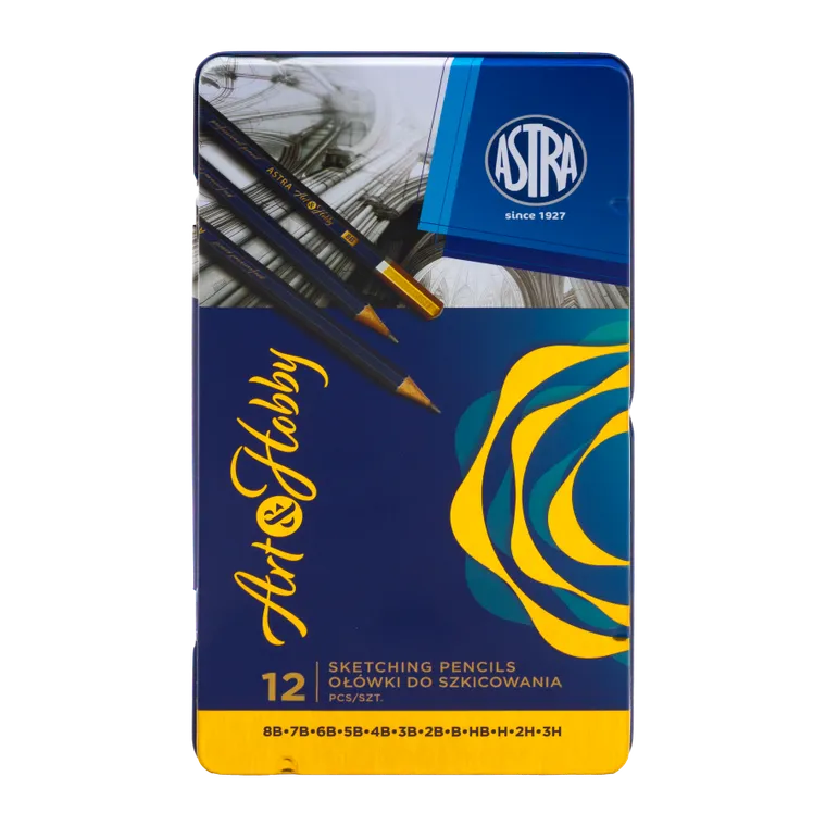 Artea, zestaw ołówków do szkicowania w metalowym pudełku, 12 kolorów