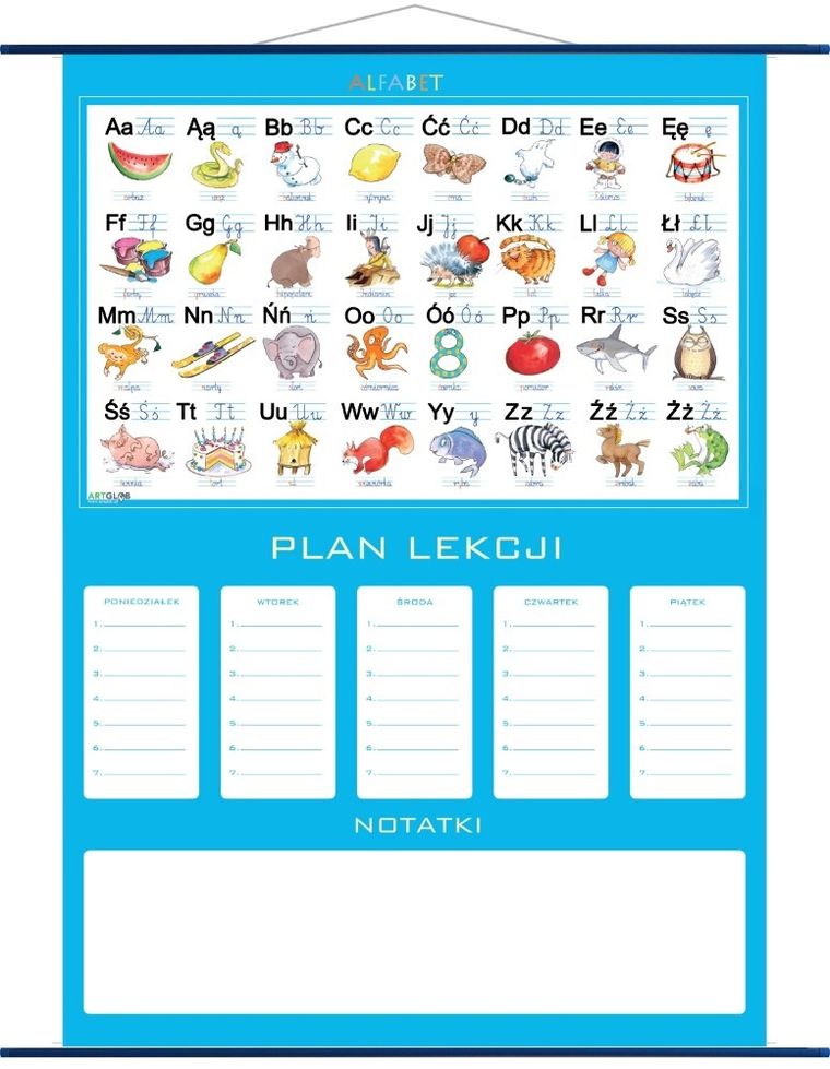 Artglob, plan lekcji, alfabet, plansza edukacyjna