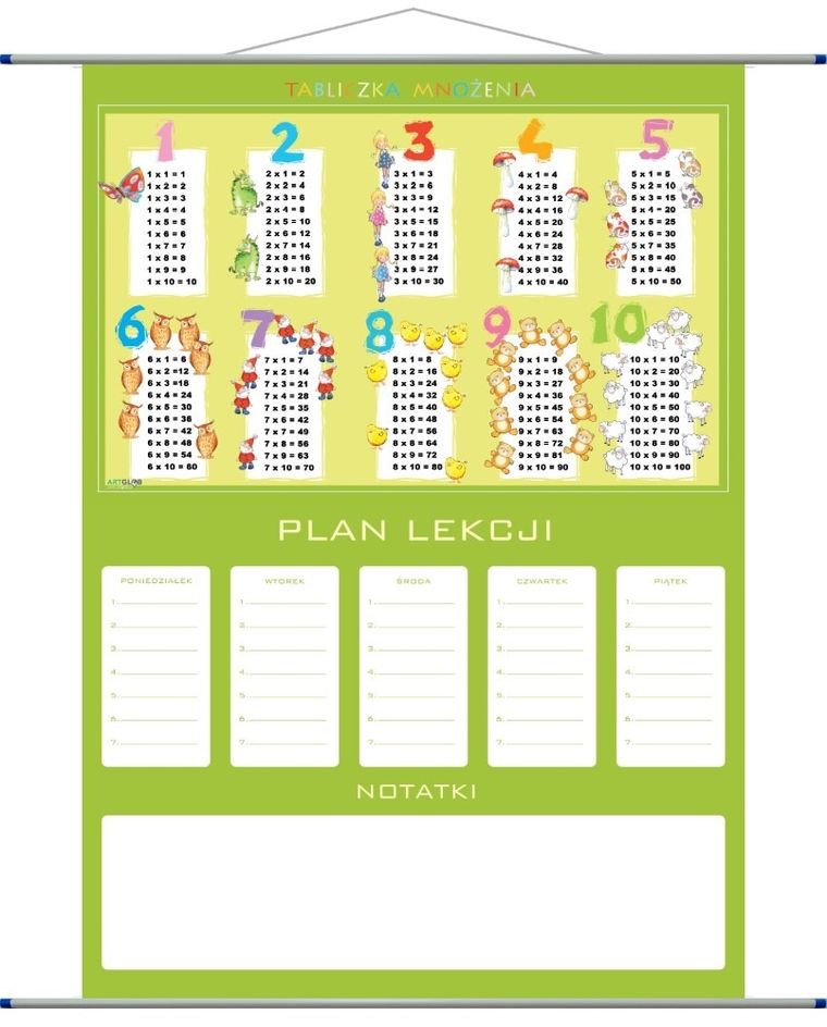 Artglob, plan lekcji, tabliczka mnożenia, plansza edukacyjna