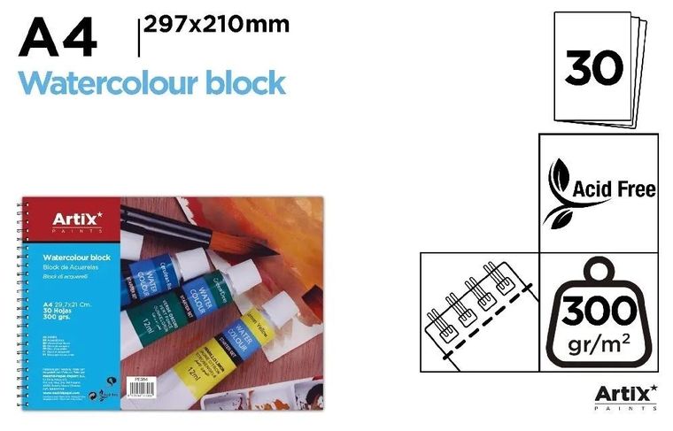 Artix, blok do akwareli, A4, 30 kartek, 300g