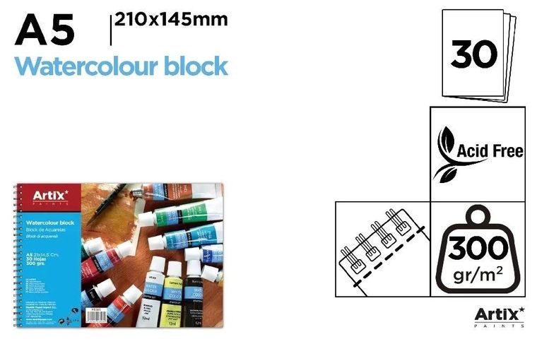 Artix, blok do akwareli, A5, 30 kartek, 300g