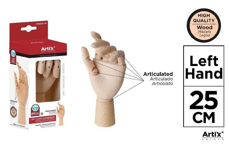 Artix, drewniany model dłoni do nauki rysowania, lewa, 25,5 cm