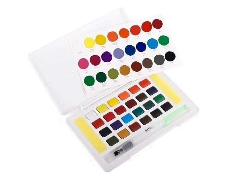 Artix, farba akwarelowa z pędzlem wodnym, 24 kolory