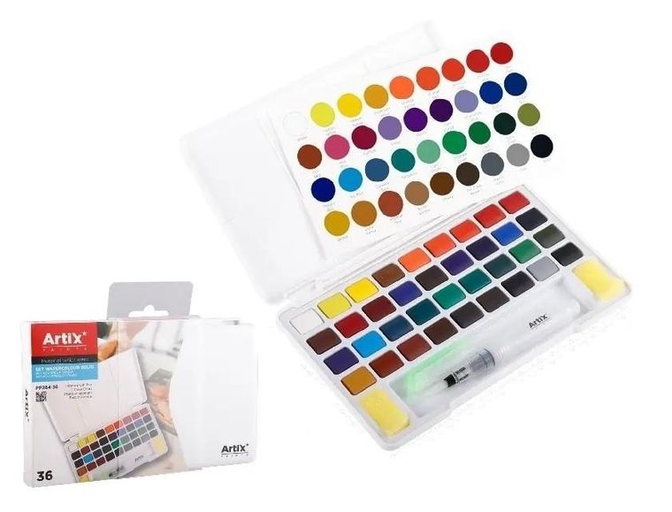 Artix, farba akwarelowa z pędzlem wodnym, 36 kolorów