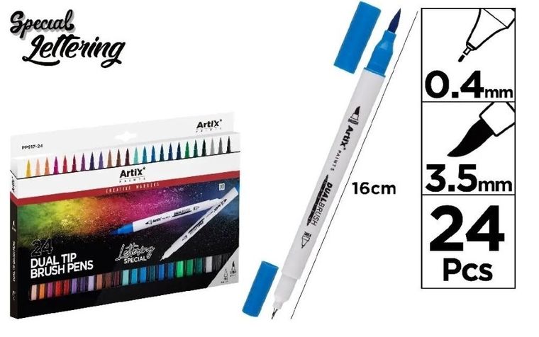 Artix, markery dwustronne, pędzelkowe, 24 kolory