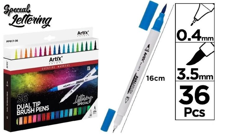 Artix, markery dwustronne, pędzelkowe, 36 kolorów