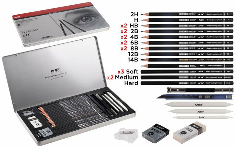Artix, profesjonalny zestaw do szkicowania, 29 elementów