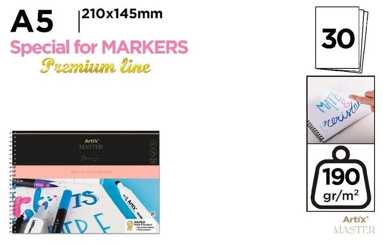 Artix, szkicownik do markerów, A5, 30 kartek, 1 szt.