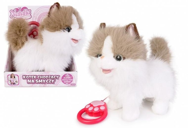 Artyk, kot chodzący na smyczy, zabawka interaktywna, biało rudy