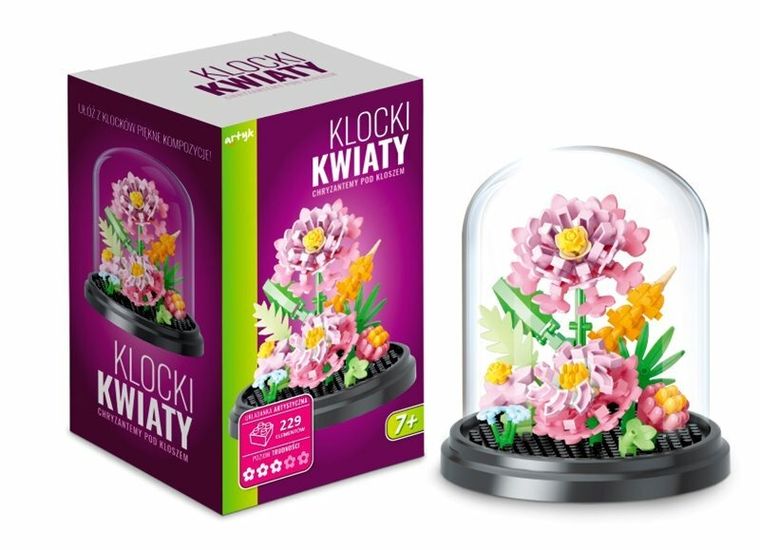 Artyk, kwiaty chryzantemy, klocki pod kloszem, 229 elementów