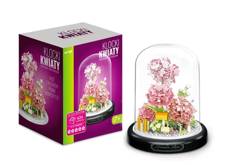 Artyk, kwiaty hortensje, klocki pod kloszem, 624 elementów
