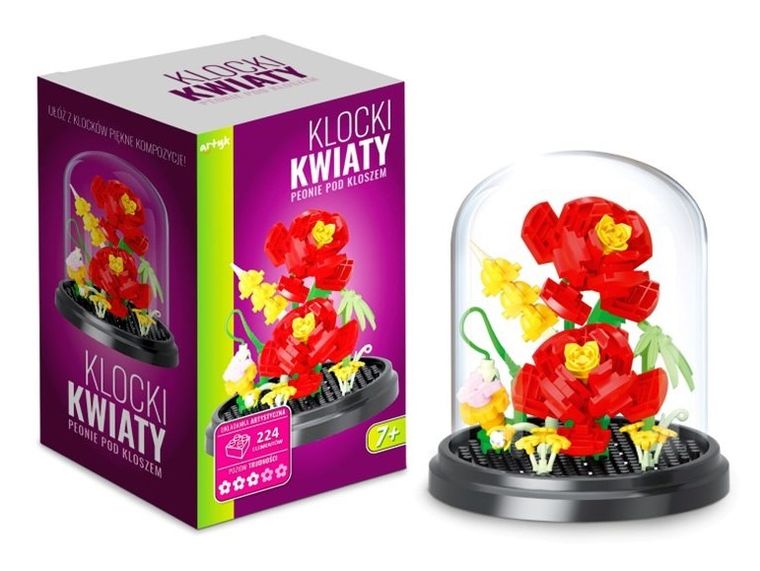 Artyk, kwiaty peonie, klocki pod kloszem, 224 elementów