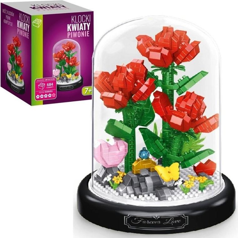 Artyk, kwiaty piwonie pod kloszem, klocki konstrukcyjne, 684 elementy