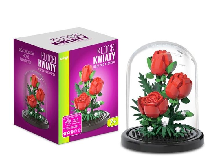 Artyk, kwiaty róże, klocki pod kloszem, 221 elementów