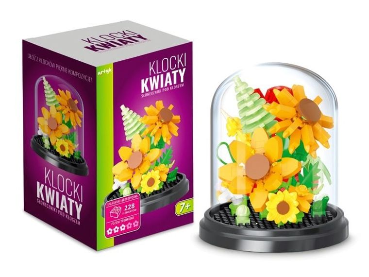 Artyk, kwiaty słoneczniki, klocki pod kloszem, 228 elementów