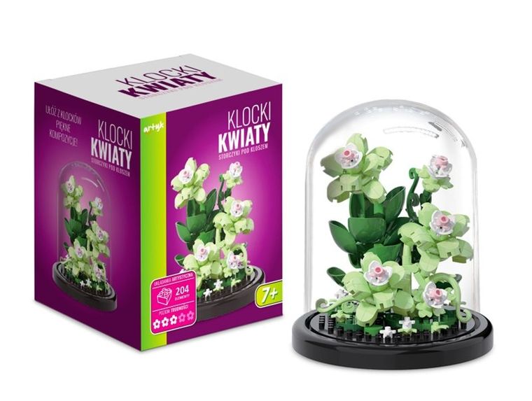 Artyk, kwiaty storczyki, klocki pod kloszem, 204 elementów
